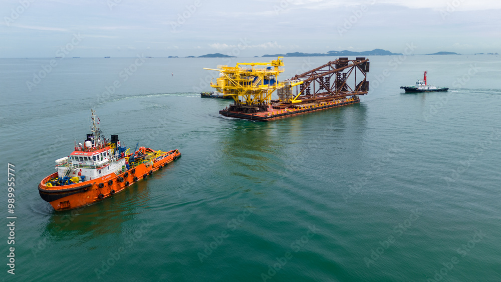 Big Construction on ship. Tender Drilling Oil Rig on Barge Ship ...