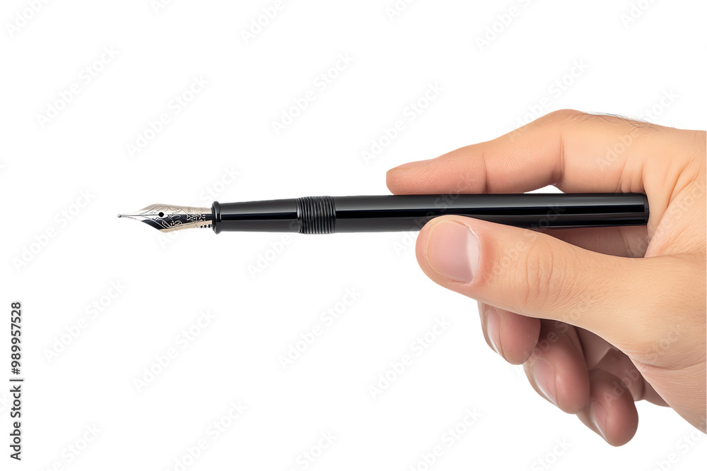 Elegant Black Fountain Pen Held in Hand Elegant Black Fountain Pen Held in Hand