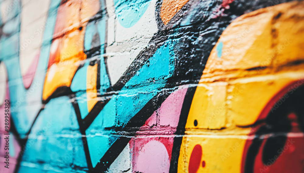 Fototapeta premium A graffiti-covered urban wall, showcasing vibrant colors, bold lines, and an edgy, artistic vibe