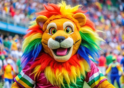 Playful Lion Mascot in Colorful Costume, Perfect for Sports Events, Children's Parties, and Promotions photo