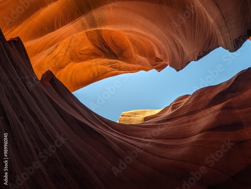 Bright orange rock texture with clear blue sky