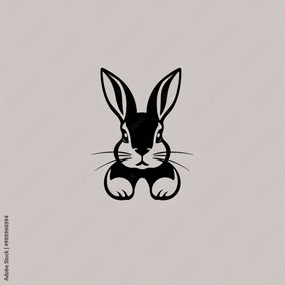Fototapeta premium A minimalist black and white illustration of a rabbit showcasing its elongated ears and whiskers against a neutral background
