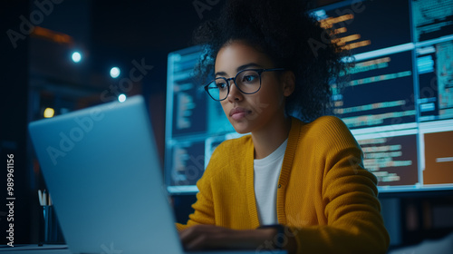 Portrait of a Multiethnic QA Engineer Working on Finding and Fixing Bugs in a Product or Program Software Code Before the Launch. Female Using Laptop Computer, Collaborating with Developers Online.