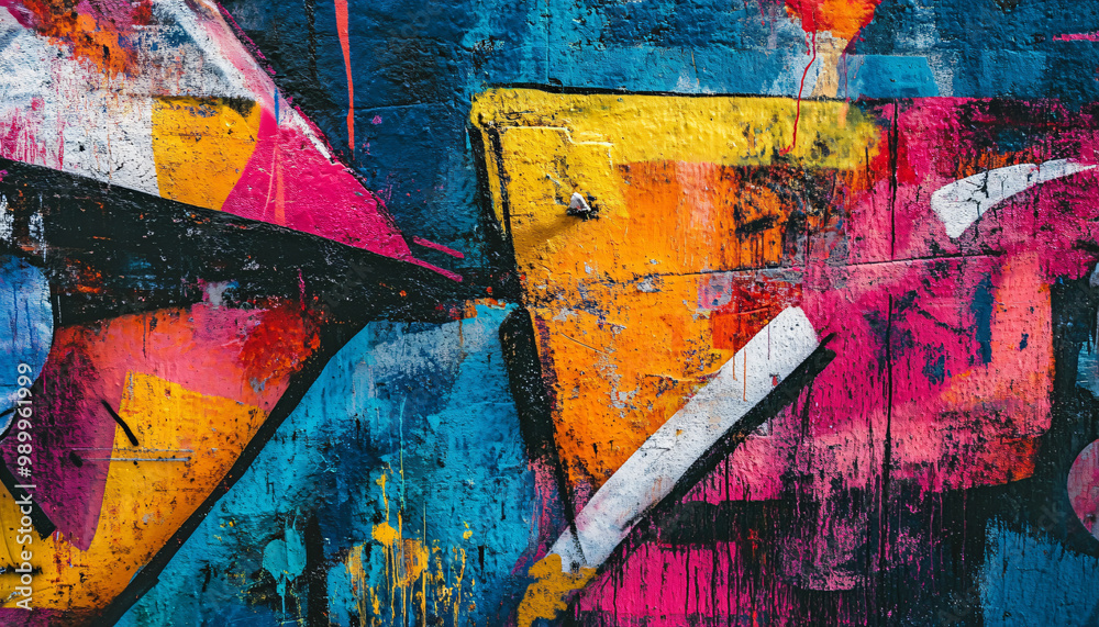 Fototapeta premium A graffiti-covered urban wall, showcasing vibrant colors, bold lines, and an edgy, artistic vibe