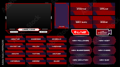 Dark red streaming overlay with full setup, panels overlay 