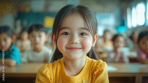 cheerful young Asian students seriously attending a lesson in a classroom on back-to-school day emphasizing the excitement of returning to school and the joy of learning in an academic setting