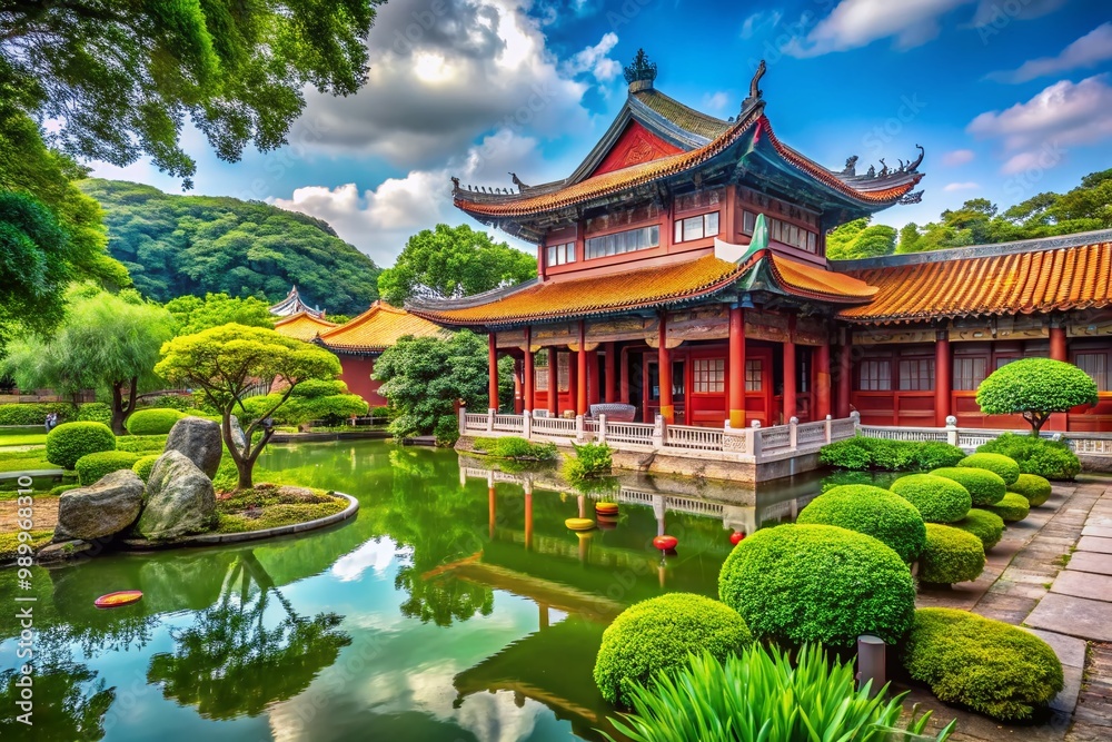 Serene Confucius Temple Surrounded by Lush Greenery and Elegant Architecture in Tranquil Setting Serene Confucius Temple Surrounded by Lush Greenery and Elegant Architecture in Tranquil Setting