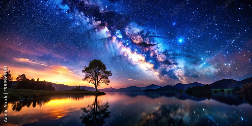Fototapeta premium Serene Good Night Wallpaper Featuring Starry Sky and Peaceful Landscape for Sleep and Relaxation