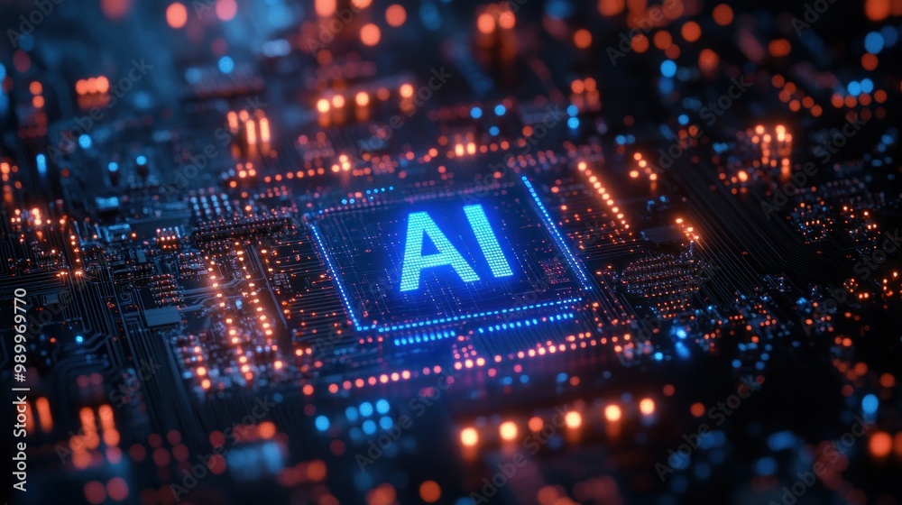 Obraz premium AI Technology Illuminated Circuit Board