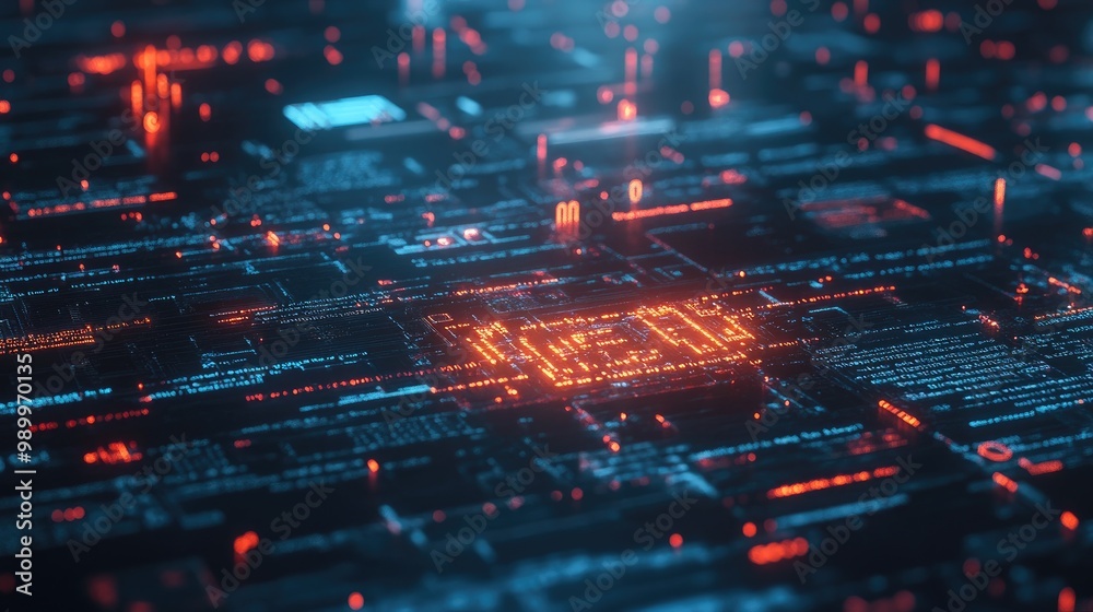 A dark digital landscape with streams of code and glowing firewall icons protecting data. A dark digital landscape with streams of code and glowing firewall icons protecting data.