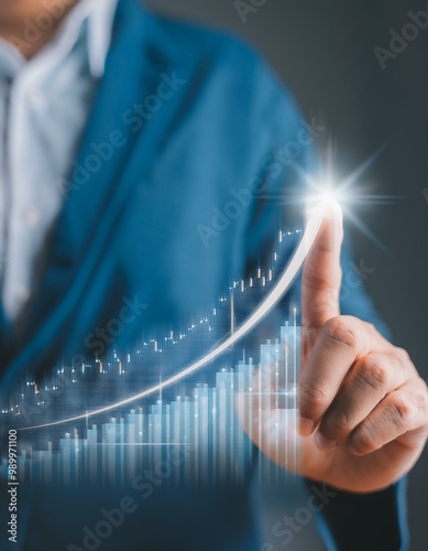 2024 progress or development concept, Business growth, investment profit increase, arrow graph future growth plans, growing sales and revenue.	
