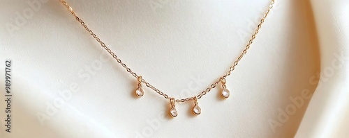 Dainty chain necklace, tiny gemstone drops, minimalist and handcrafted