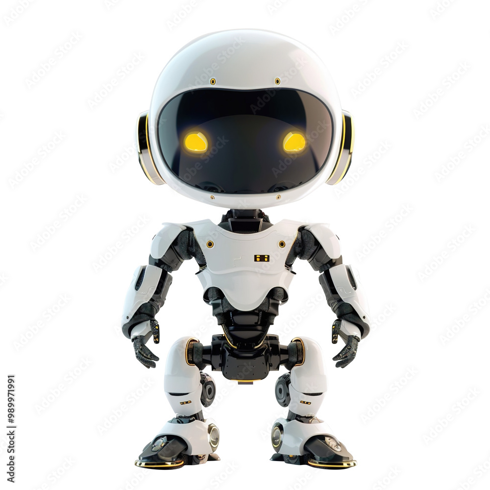 robot with helmet and ball on transparent background, clipping path, png, 