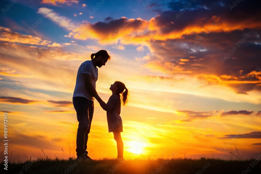 Silhouette of a Parent and Child Against a Sunset Sky Symbolizing Love, Connection, and Togetherness Silhouette of a Parent and Child Against a Sunset Sky Symbolizing Love, Connection, and Togetherness