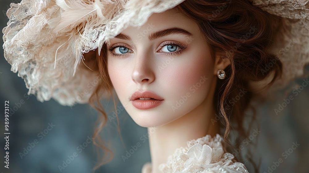 aristocratic lady close-up portrait in an edwardian gown with a delicate feathered hat evoking costume drama style, highlighting refined period fashion and sophisticated historical elegance aristocratic lady close-up portrait in an edwardian gown with a delicate feathered hat evoking costume drama style, highlighting refined period fashion and sophisticated historical elegance