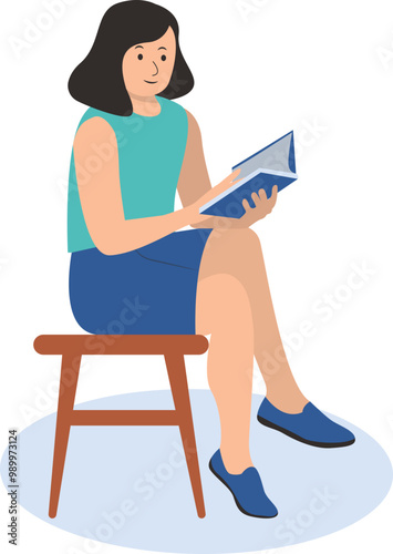 Person Reading Book Character in Simple Cartoon Shape. Isolated Vector Illustration