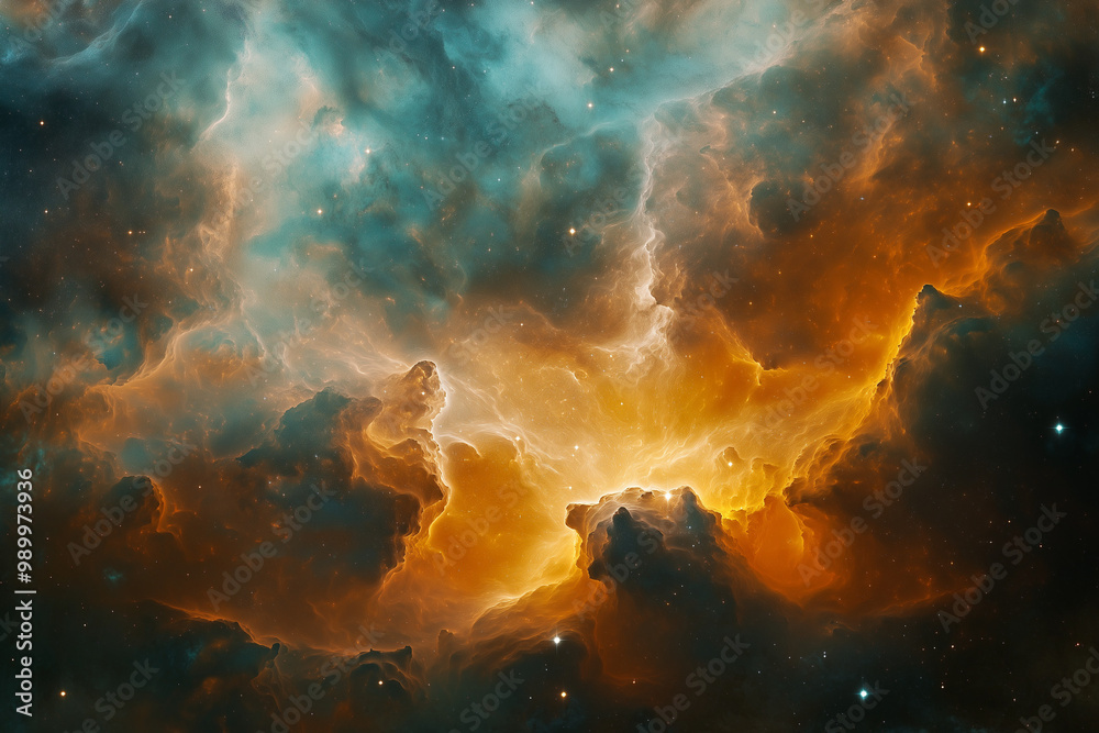 Fototapeta premium Glowing Cosmic Clouds in Abstract Nebula Create Mesmerizing Astronomical Artwork