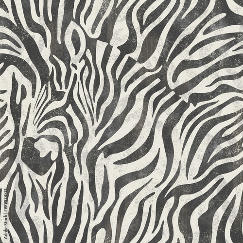 A striking abstract animal print pattern featuring bold black and white zebra stripes, designed to enhance modern interior spaces