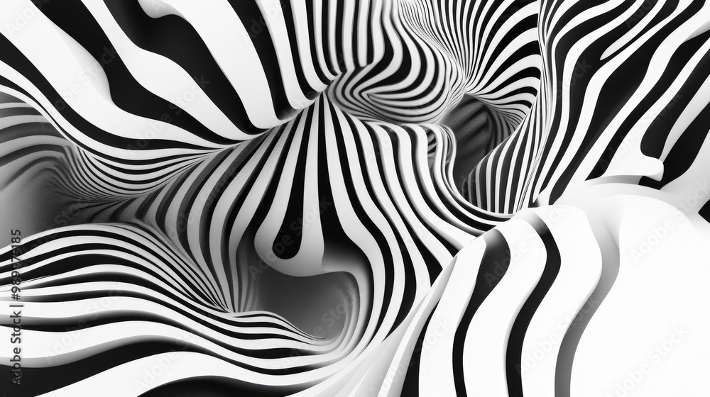 Obraz premium Black and white abstract lines curving into organic shapes, creating a hypnotic visual effect.