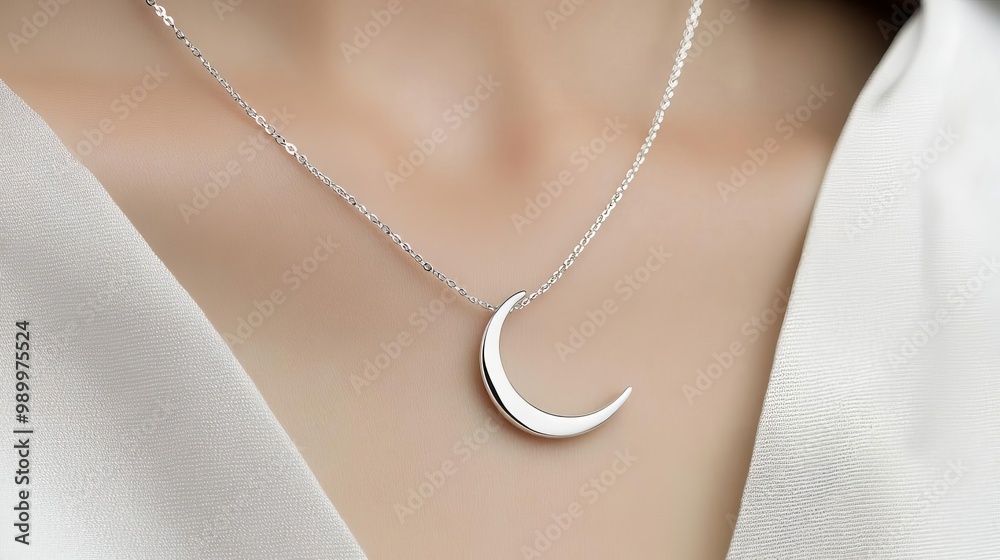 Hammered silver crescent necklace, minimalist design, handcrafted by skilled artisans Hammered silver crescent necklace, minimalist design, handcrafted by skilled artisans