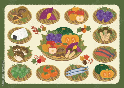 秋の味覚イラストセット