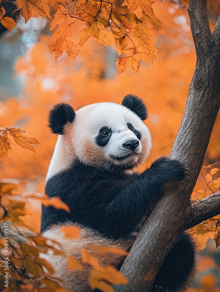 Obraz premium panda isolated on autumn background
