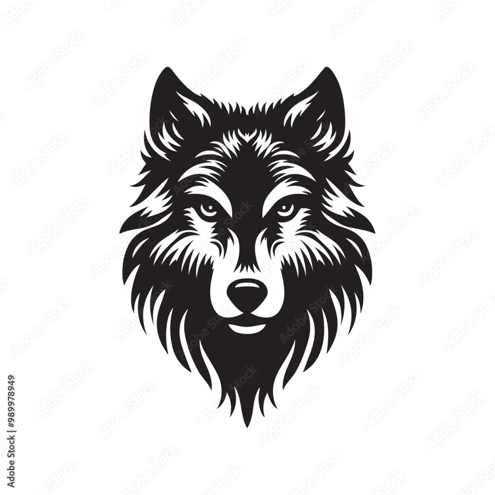 Obraz premium wolf head silhouette, Stylized silhouette icons of a wolf face on a white background, depicted in vector format