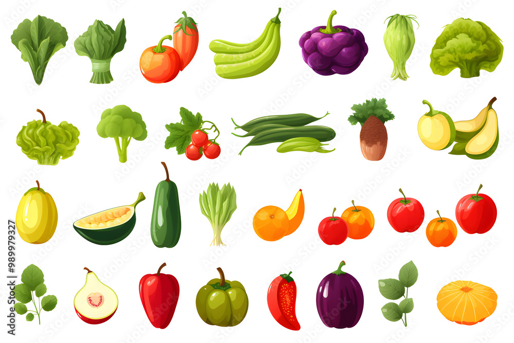 Set of different fresh vegetables and fruits isolated on transparent background Set of different fresh vegetables and fruits isolated on transparent background