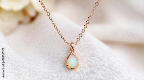 Opal pendant necklace, delicate rose gold chain, handcrafted for a celestial-inspired look