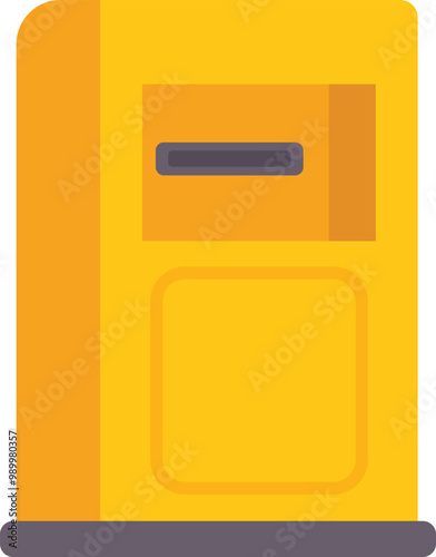 Yellow mailbox standing on the ground with a closed door and a slot for receiving letters