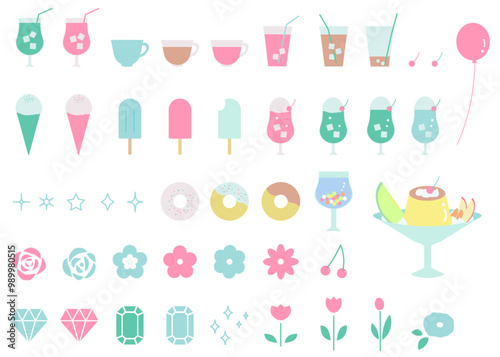 レトロな喫茶店モチーフのアイコンイラストセット