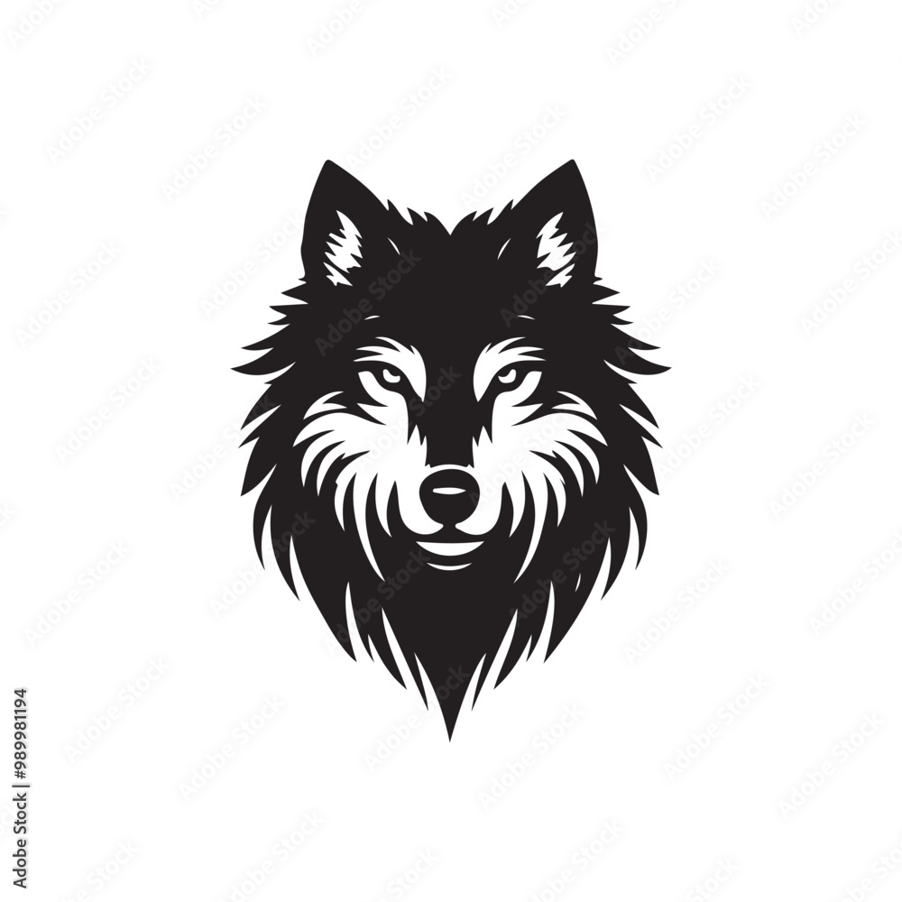 Obraz premium wolf head silhouette, Stylized silhouette icons of a wolf face on a white background, depicted in vector format