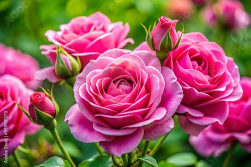 Stunning Close-Up Images of Vibrant Pink Roses in Full Bloom Against a Soft Green Background