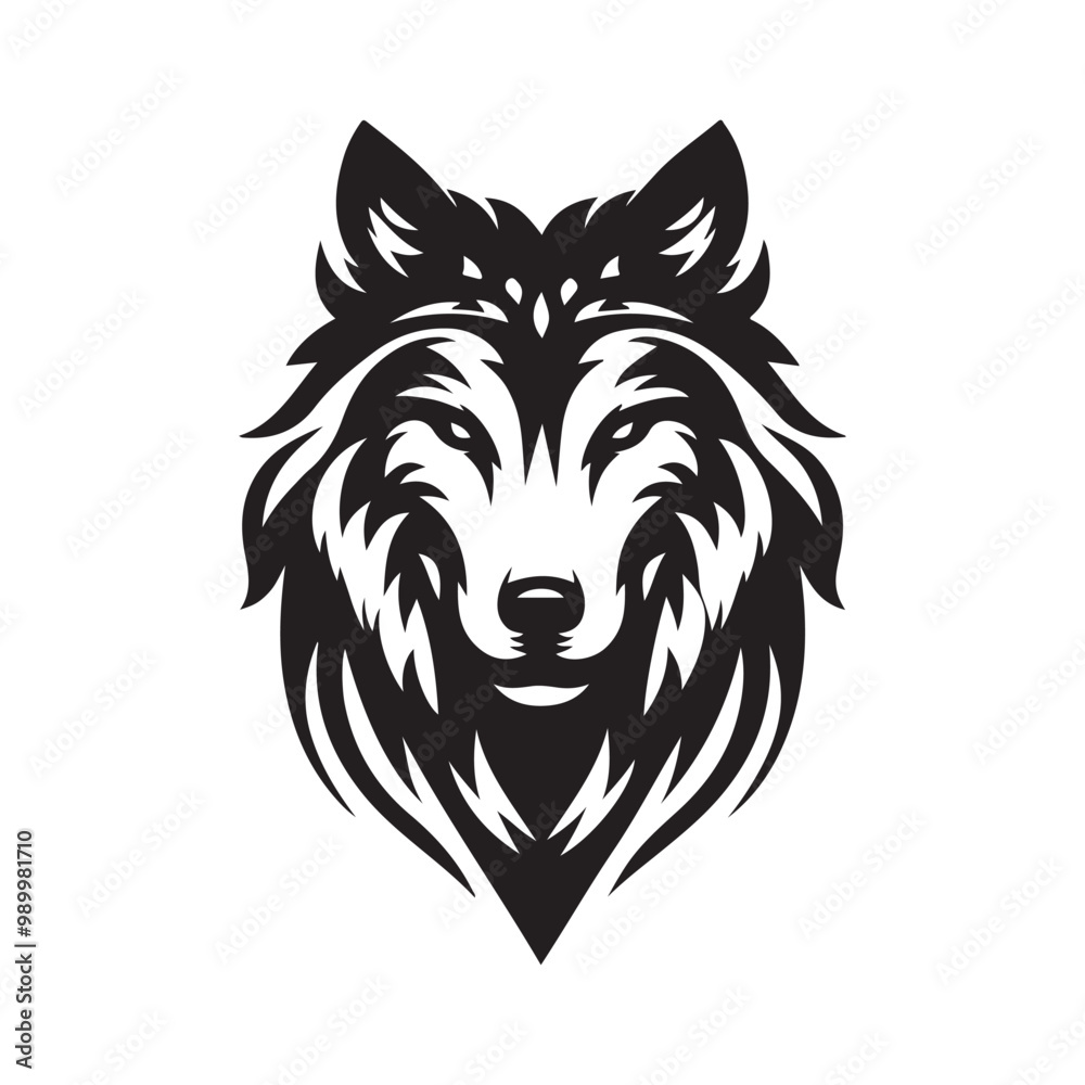 Obraz premium wolf head silhouette, Stylized silhouette icons of a wolf face on a white background, depicted in vector format