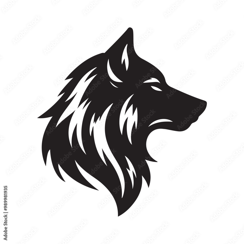 wolf head silhouette, Stylized silhouette icons of a wolf face on a white background, depicted in vector format wolf head silhouette, Stylized silhouette icons of a wolf face on a white background, depicted in vector format