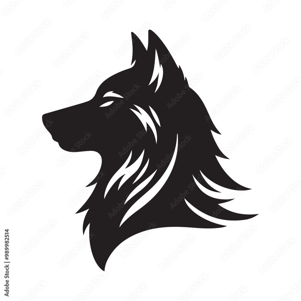 wolf head silhouette, Stylized silhouette icons of a wolf face on a white background, depicted in vector format wolf head silhouette, Stylized silhouette icons of a wolf face on a white background, depicted in vector format