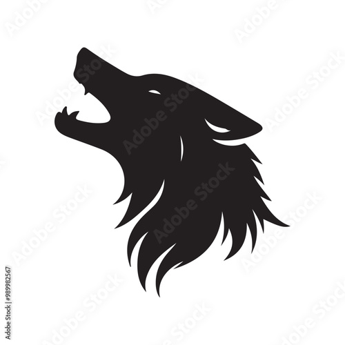 wolf head silhouette, Stylized silhouette icons of a wolf face on a white background, depicted in vector format