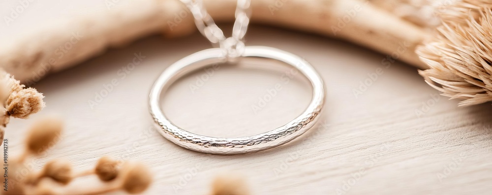 Silver hoop necklace, hammered texture, minimalist and artisan-crafted