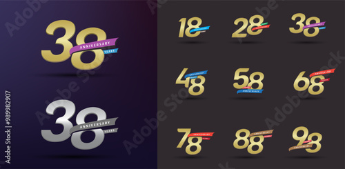 Set of anniversary logotype modern gold number photo