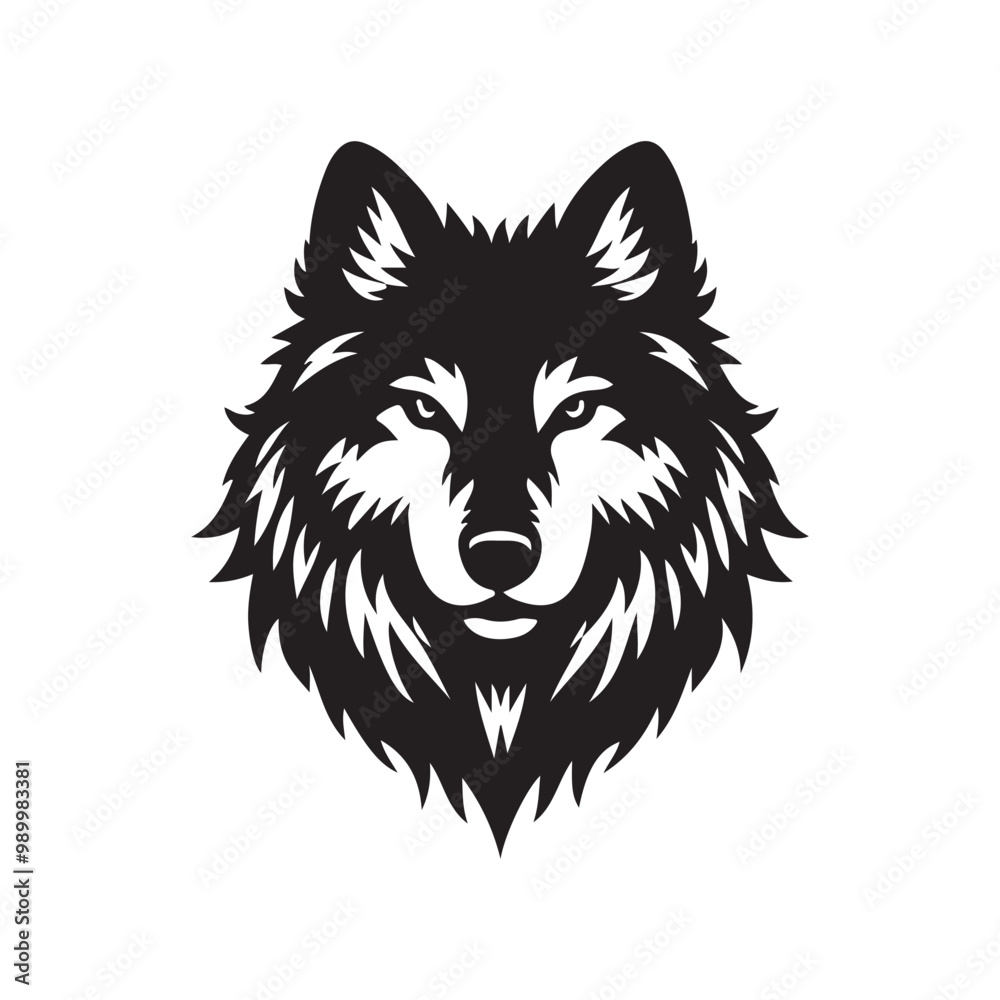 Fototapeta premium wolf head silhouette, Stylized silhouette icons of a wolf face on a white background, depicted in vector format