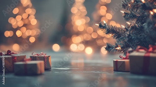 A Christmas tree with a few presents underneath it