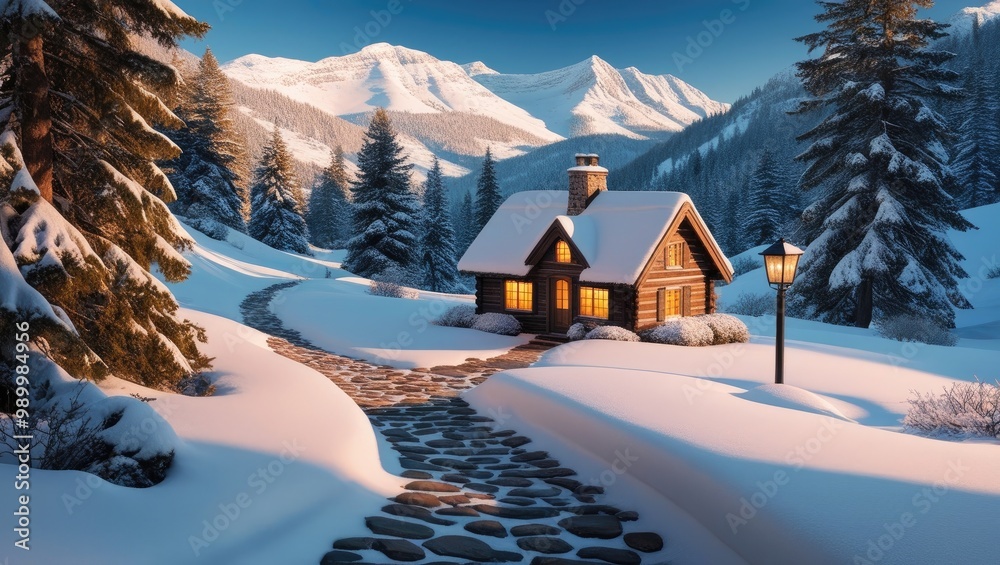 Fototapeta premium Cozy Cottage in a Winter Wonderland