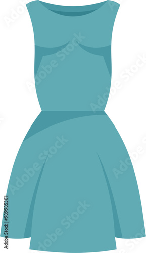 Turquoise dress with sleeveless bodice and flowing skirt presenting fashion design