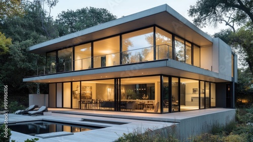 Sleek ultramodern home exterior with smooth walls and large glass windows.