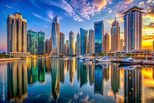 Stunning skyline view of Dubai Marina with modern architecture and tranquil waterfront scenery