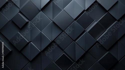 Wallpaper Mural 3D black diamond pattern with smooth textures on a dark background, creating a sophisticated abstract wallpaper. Torontodigital.ca