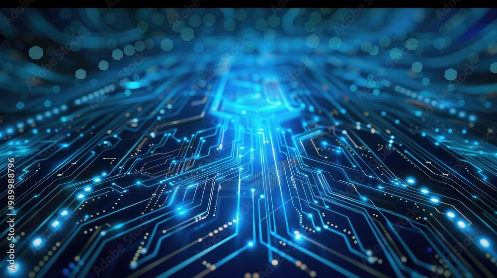 Obraz premium Quantum computer technologies concept. Futuristic blue circuit board background