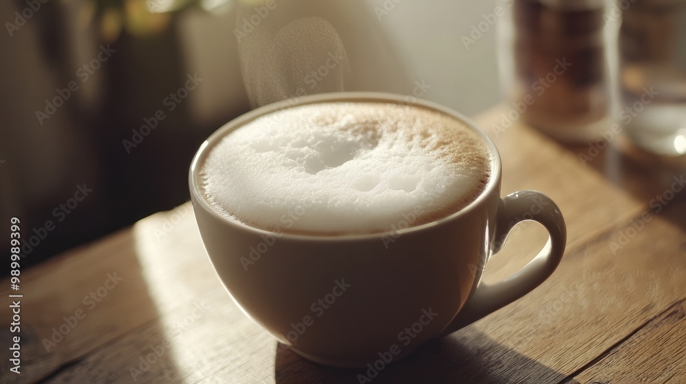 Soft foam on top of a warm latte in a ceramic cup, creating a comforting scene. -
