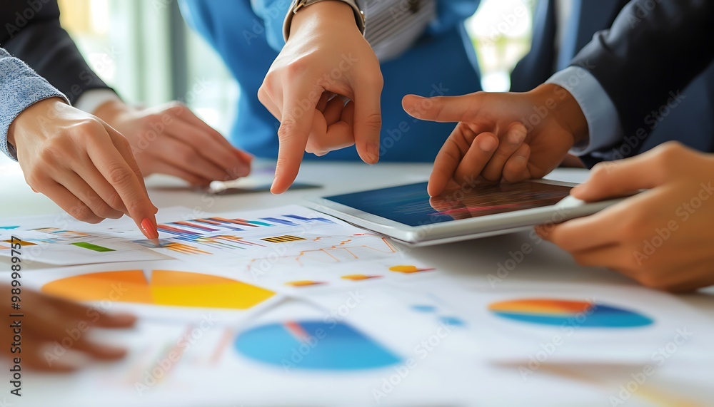 Business Team Analyzing Competitor Market Positions with Digital Charts Business Team Analyzing Competitor Market Positions with Digital Charts
