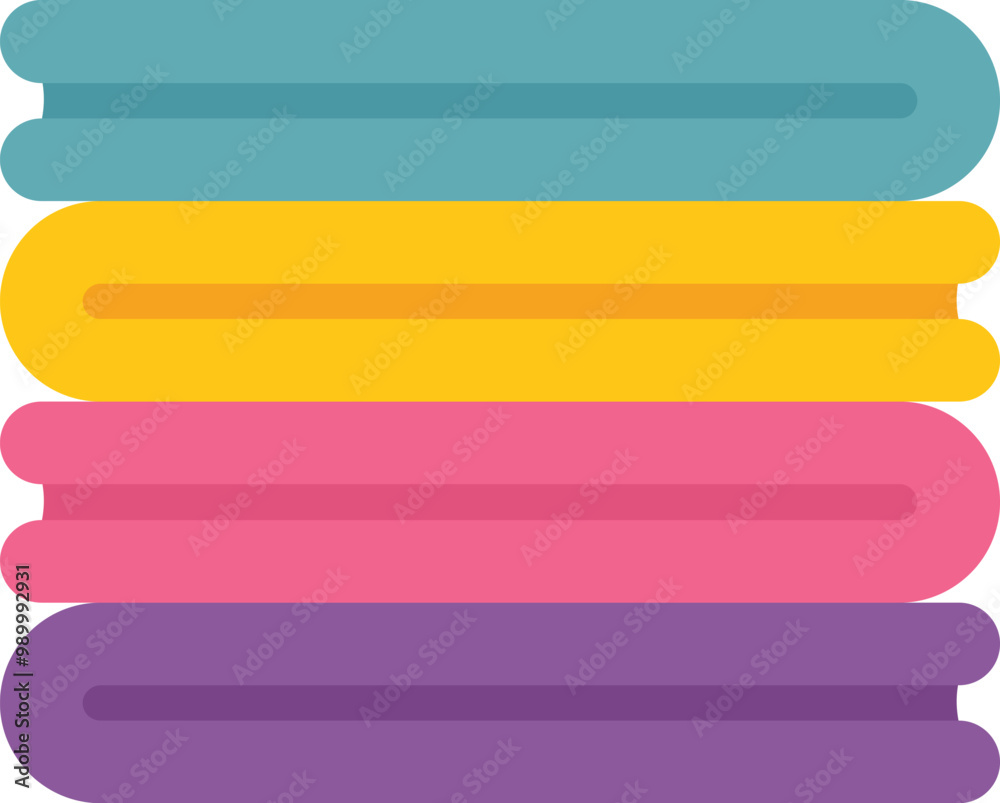 This minimalist image shows a stack of four colorful towels, perfect for showcasing organization or spa related themes This minimalist image shows a stack of four colorful towels, perfect for showcasing organization or spa related themes